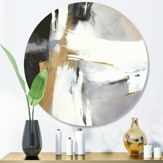 Designart "Harmony of Marble Black and Gold VI" Abstract Marble Metal Round Wall Art Prints