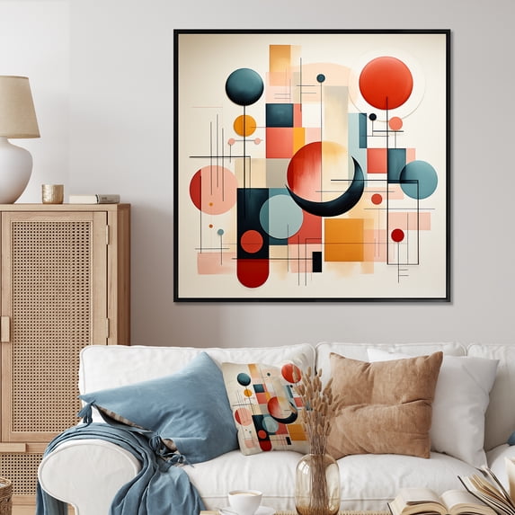 Designart "Harmony of Mid-Century Squares and Shapes I" Abstract Framed Wall Art - Colorful Abstract Modern Shapes Bedroom Framed Canvas Wall Art