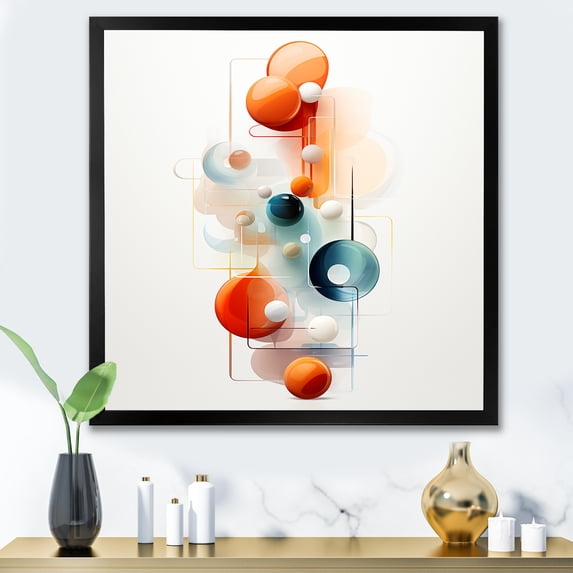 Designart "Harmony of Orange and Blue Circles II" Abstract Framed Wall Art Decor - Modern Orange Abstract Geometric Entryway Framed Wall Art Print