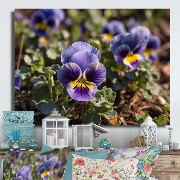 Designart "Harmony of Purple and Yellow Pansies I" Floral Metal Wall Decor