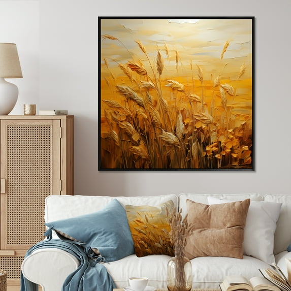 Designart "Harvested Gold I" Abstract Landscape Floater Framed Canvas Print
