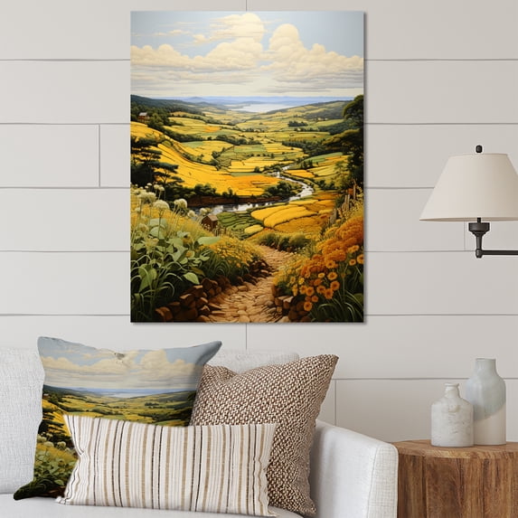 Designart "Harvesting Gold in the Pastoral Farm II" Landscape & Nature Metal Wall Art