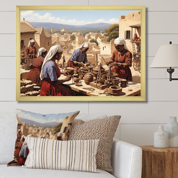 Designart "Hausa Craftsmen African Tribal Artisans" People Framed Wall Art Decor - Global Brown African Tribal Living Room Framed Canvas Art