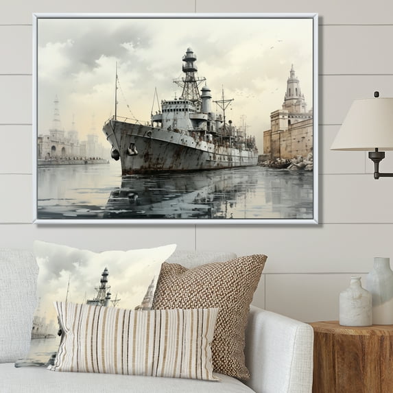 Designart "Havana Harbor in Cuba I" Transportation Floater Framed Canvas Print
