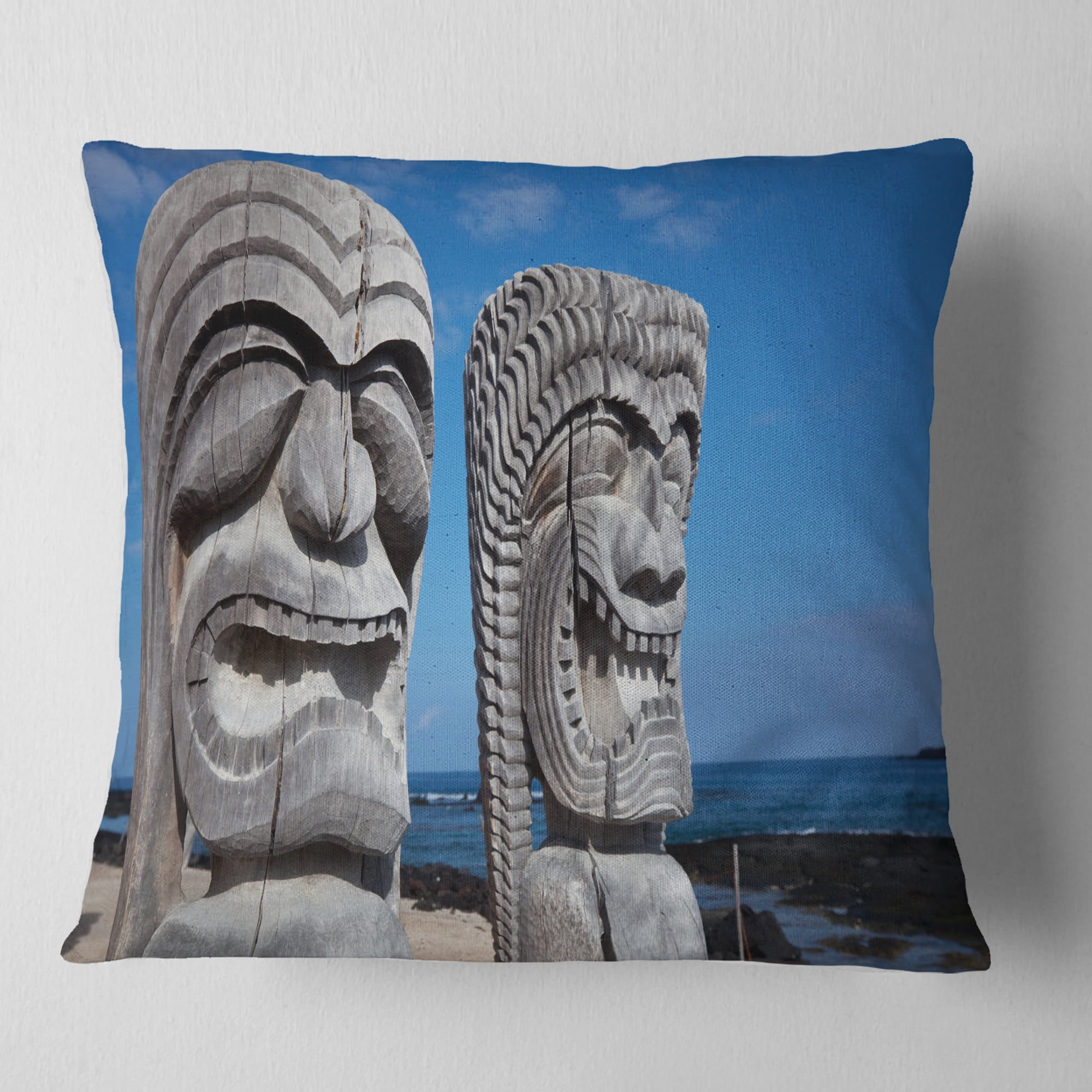 Designart Hawaiian Tiki Gods - Landscape Printed Throw Pillow - 18x18