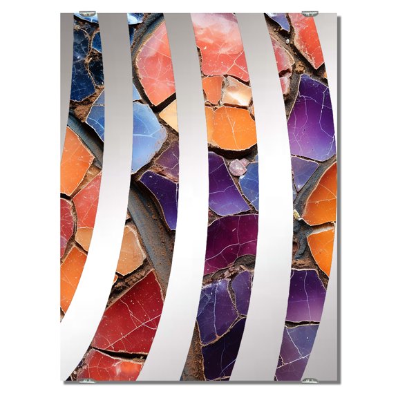 Designart "Healing Crystal in Orange and Purple II" Stone Geode Oversized Wall Mirror - Traditional Landscapes Entryway Big Wall Mirror - Multiple Color Options