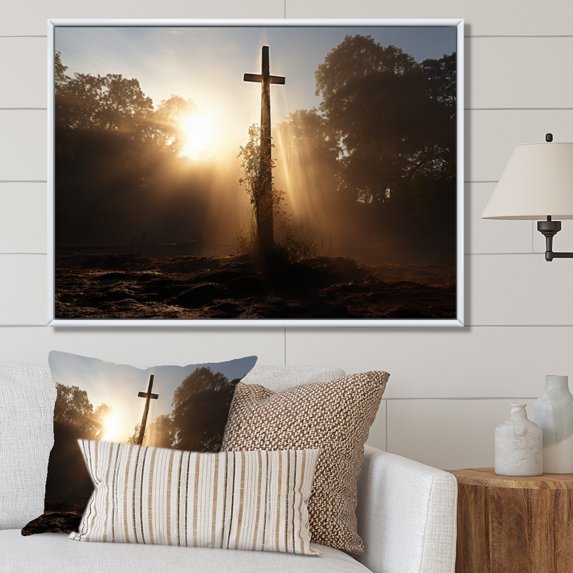 Designart "Healing Light Religious Cross wall art" Spiritual Floater Framed Wall Decor
