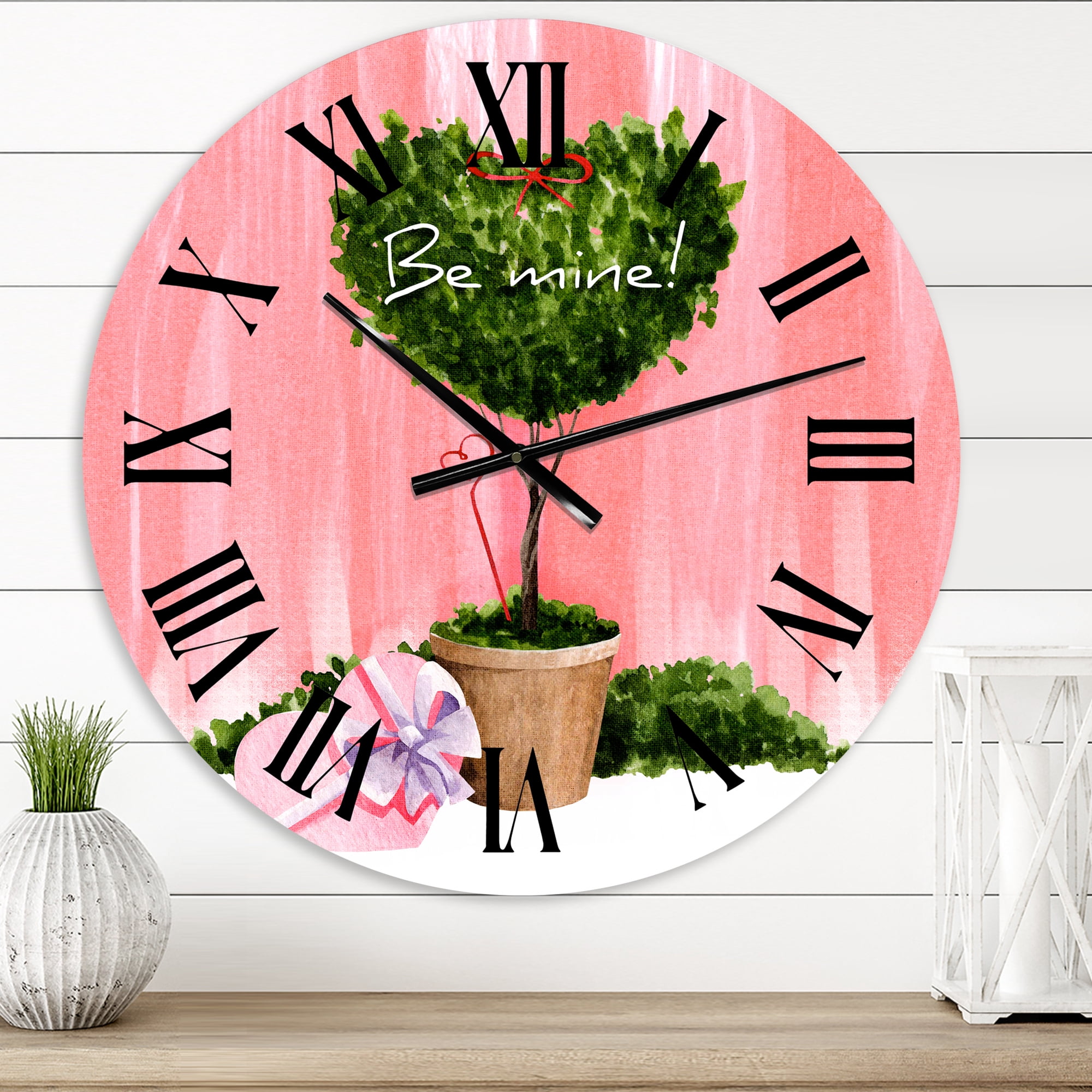 Designart 'Heart Shaped Valentine House Plant' Farmhouse Wall Clock