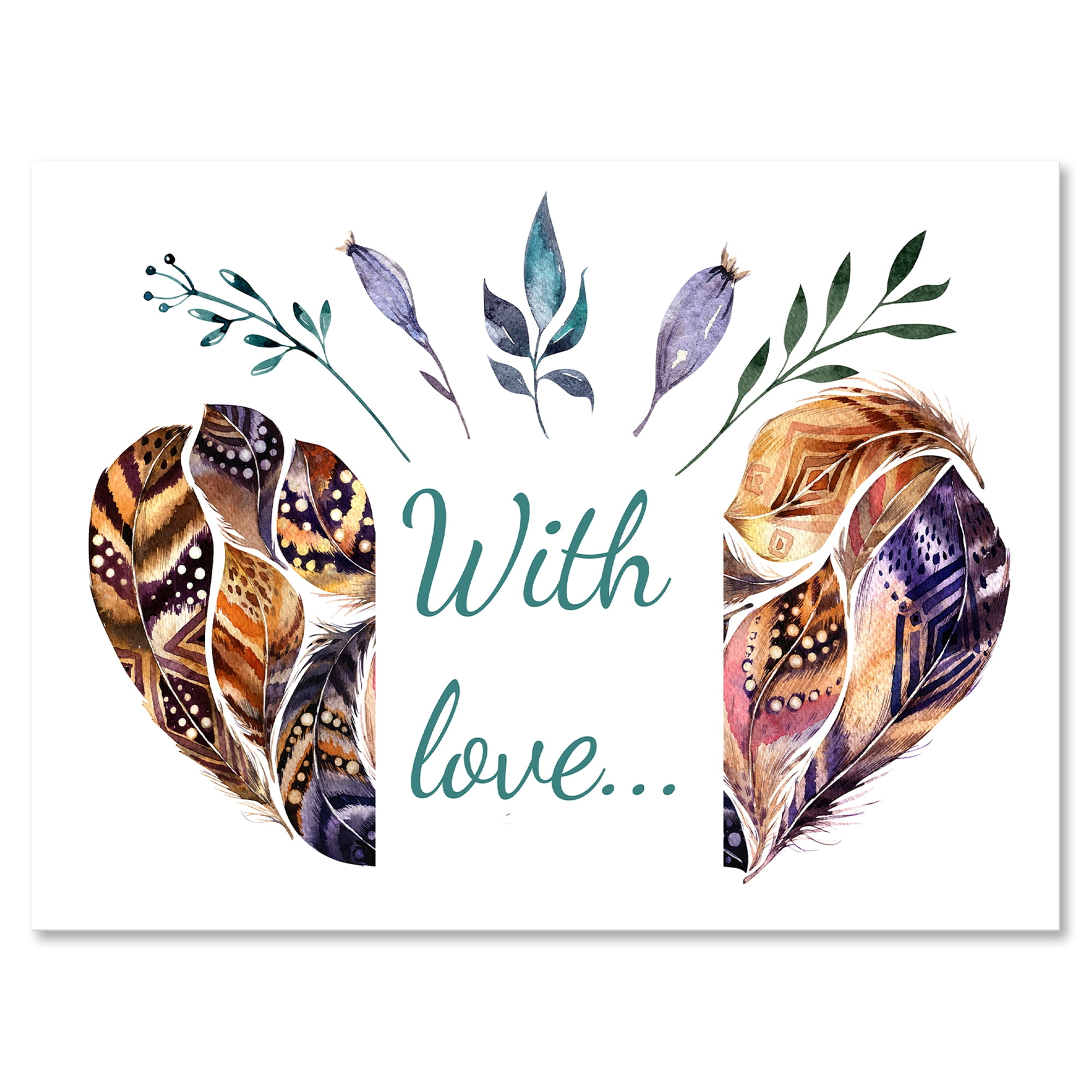 Designart ' Hearted Shaped Feathers With Love ' Traditional Canvas Wall Art Print