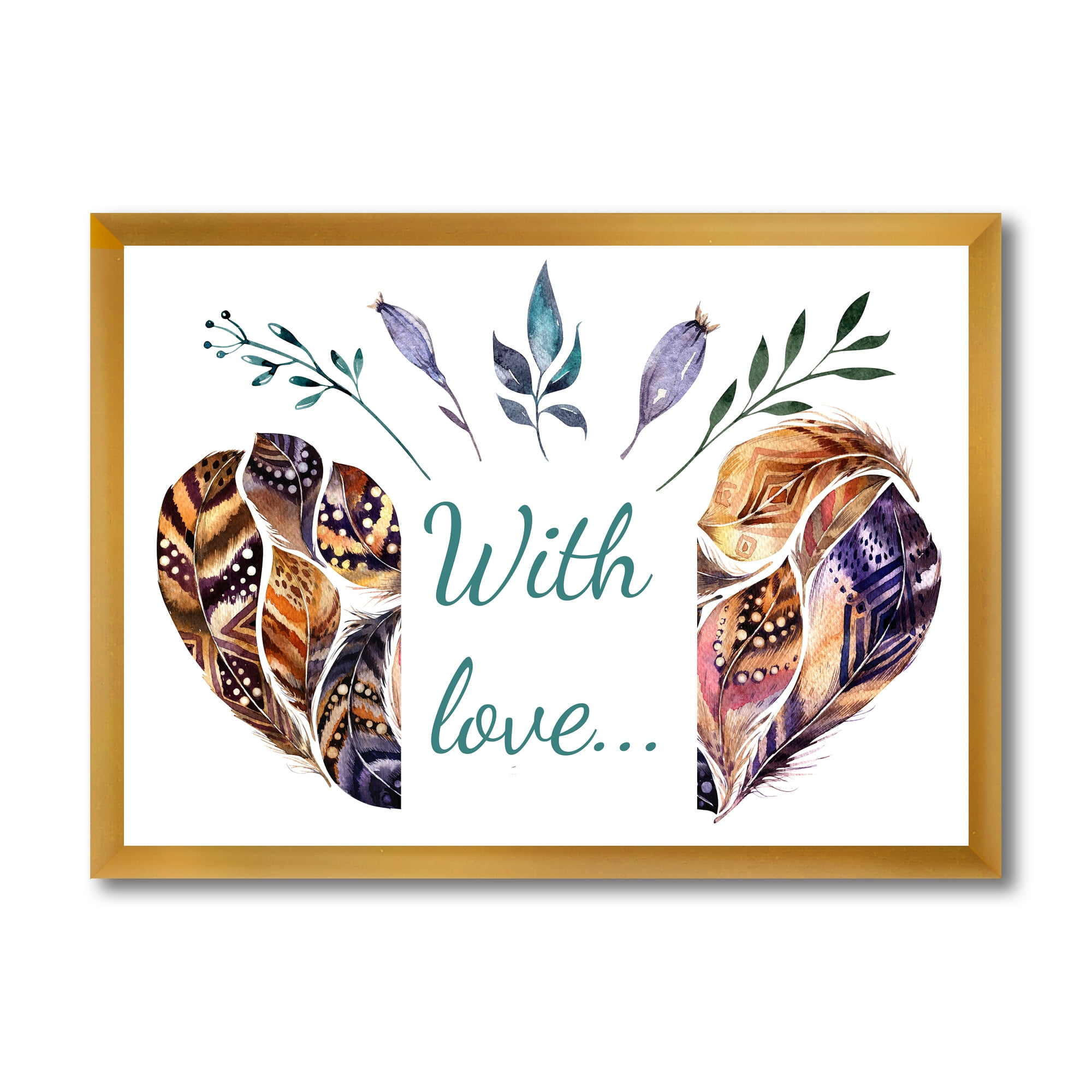 Designart 'Hearted Shaped Feathers With Love' Traditional Framed Art Print
