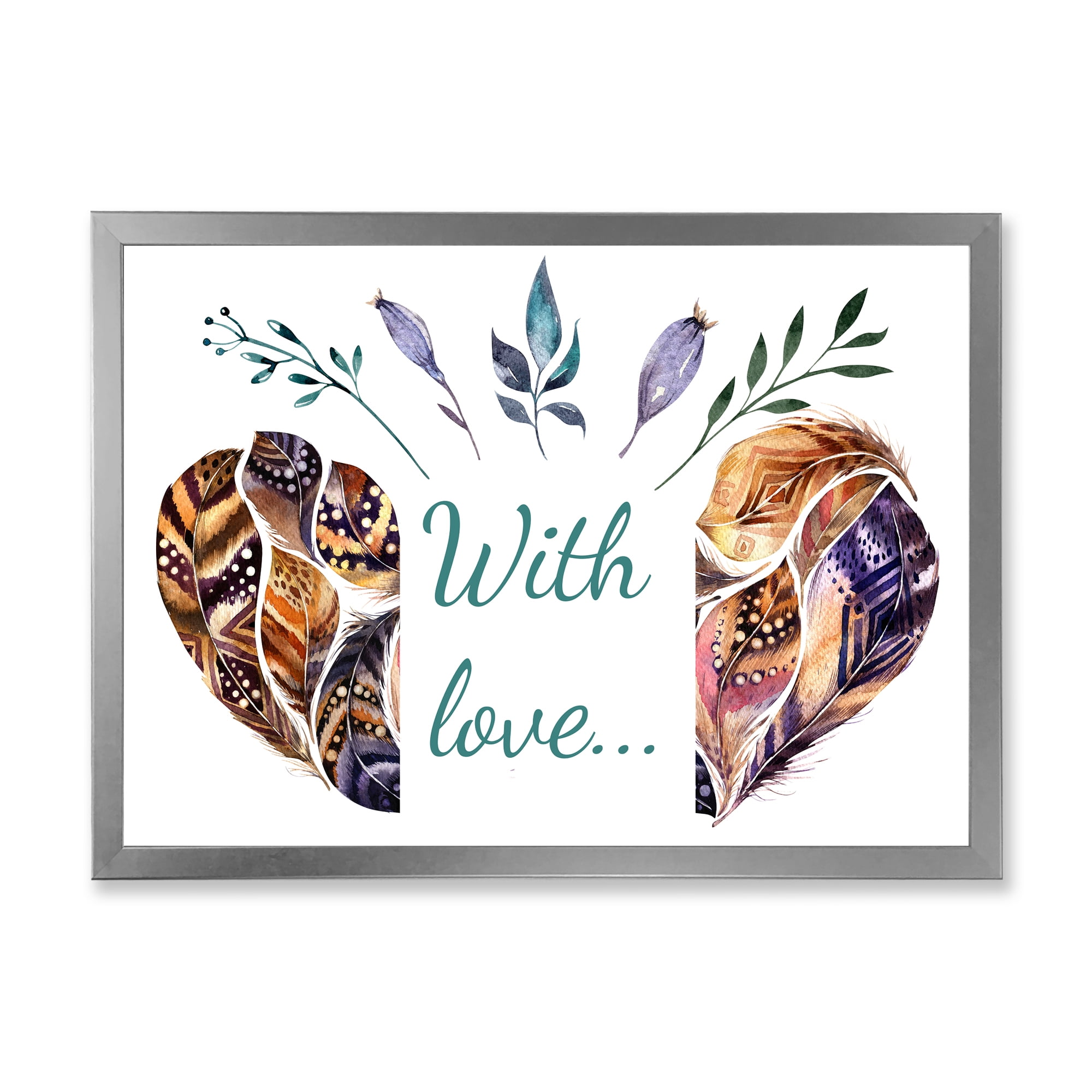 Designart 'Hearted Shaped Feathers With Love' Traditional Framed Art Print