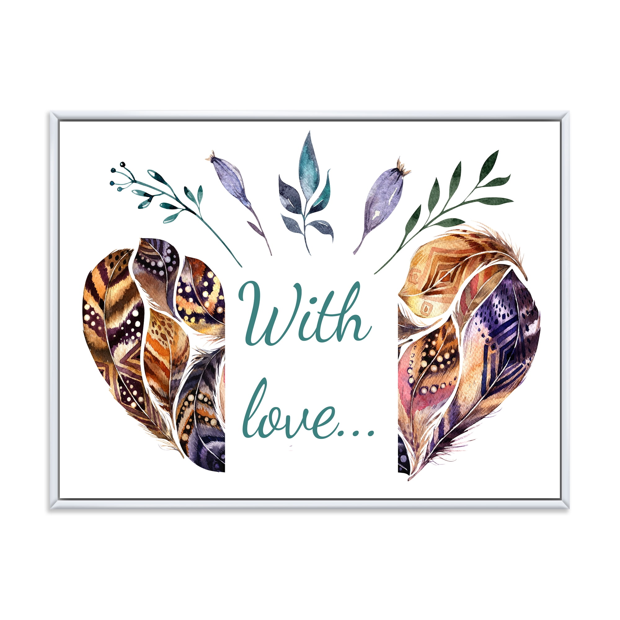 Designart 'Hearted Shaped Feathers With Love' Traditional Framed Canvas Wall Art Print