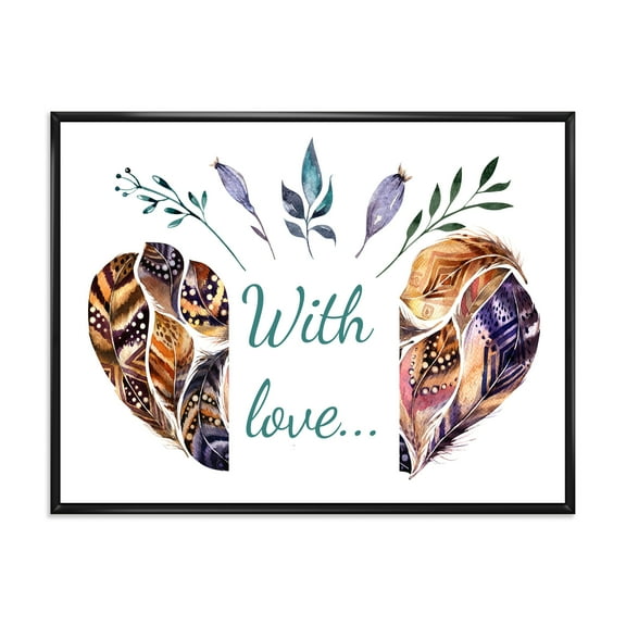 Designart 'Hearted Shaped Feathers With Love' Traditional Framed Canvas Wall Art Print