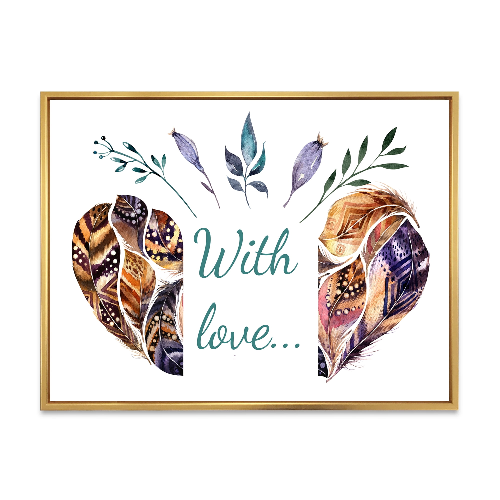 Designart 'Hearted Shaped Feathers With Love' Traditional Framed Canvas Wall Art Print