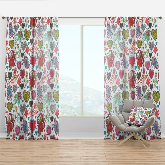 Designart 'Hearts Pattern With Beautiful Flowers' Traditional Curtain Panel
