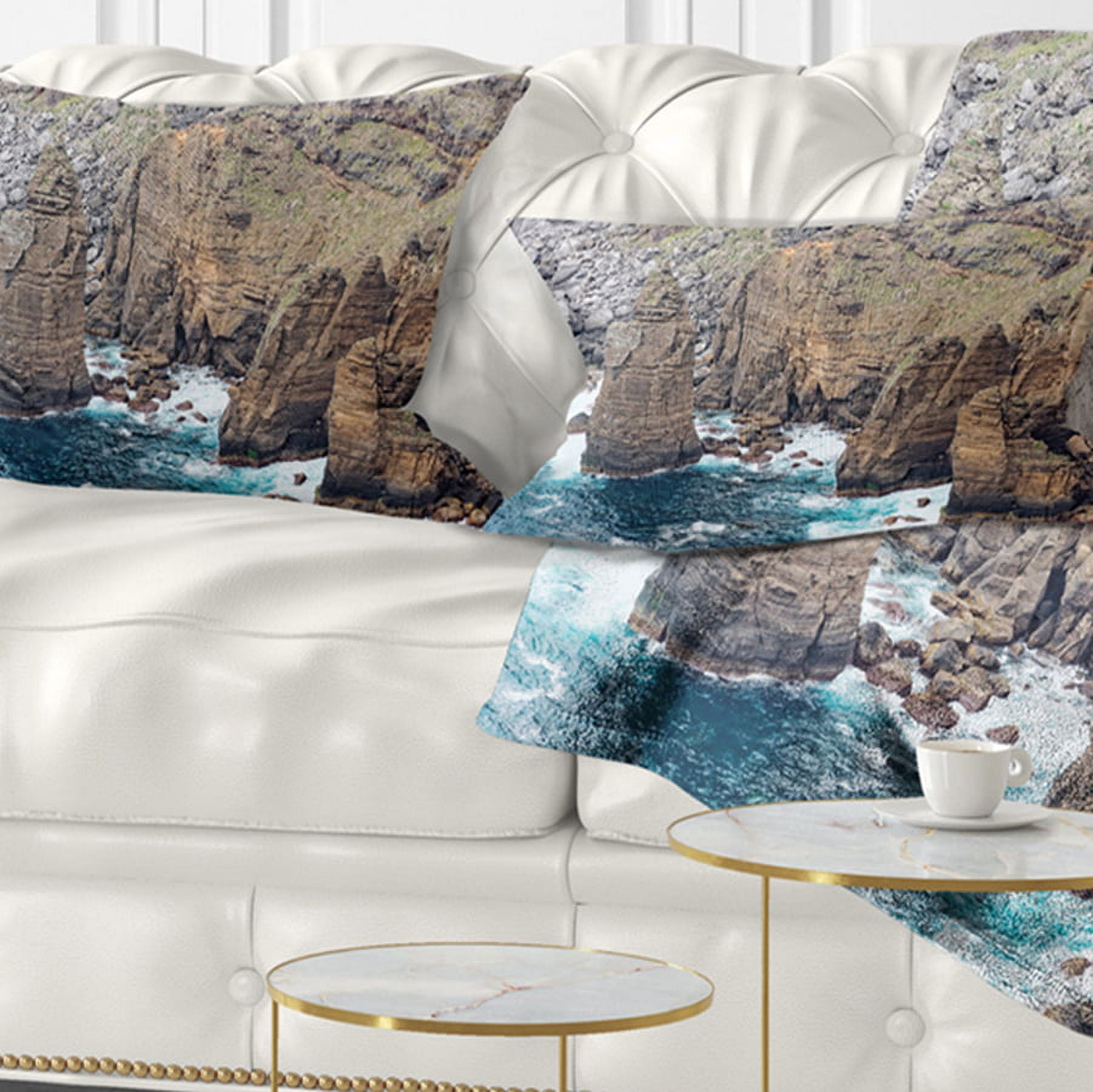 Designart Heave Rocks in Azores Beach - Seashore Throw Pillow - 12x20
