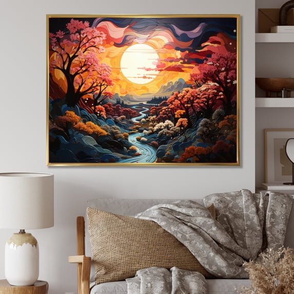 Designart "Heavenly Gate of Orange Yellow Mountain" Landscapes Floater Framed Wall Decor
