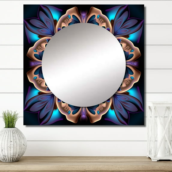Designart "Heavenly Mandala In Enigmatic Purple & Blue III" Boho Mandala Square Mirror For Wall Decor - Large Blue Square Printed Wall Mirror Art - Wall Mounted Square Large Mirror