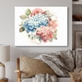 thumbnail image 1 of Designart "Heavenly Pink and Green Hydrangea Blooms II" Hydrangea Metal Art Living Room, 1 of 5