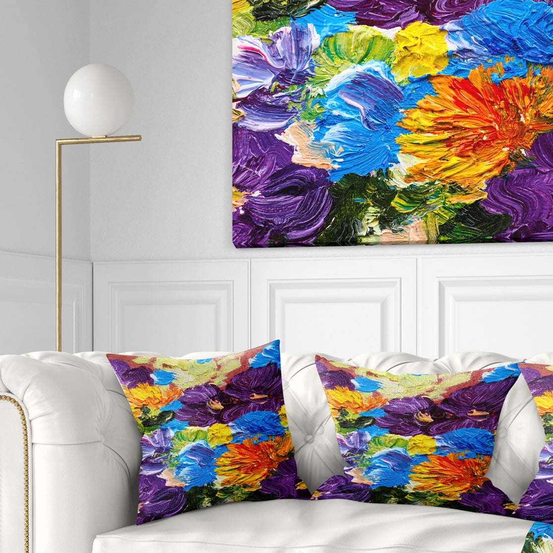 Designart Heavily Textured Abstract Flowers - Abstract Throw Pillow - 16x16