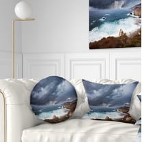 Designart Heavy Blue Clouds and Waves - Modern Beach Throw Pillow - 12x20