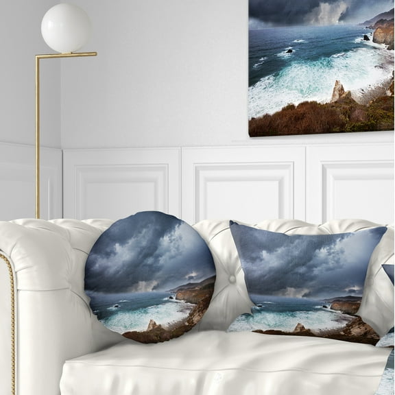Designart Heavy Blue Clouds and Waves - Modern Beach Throw Pillow - 12x20
