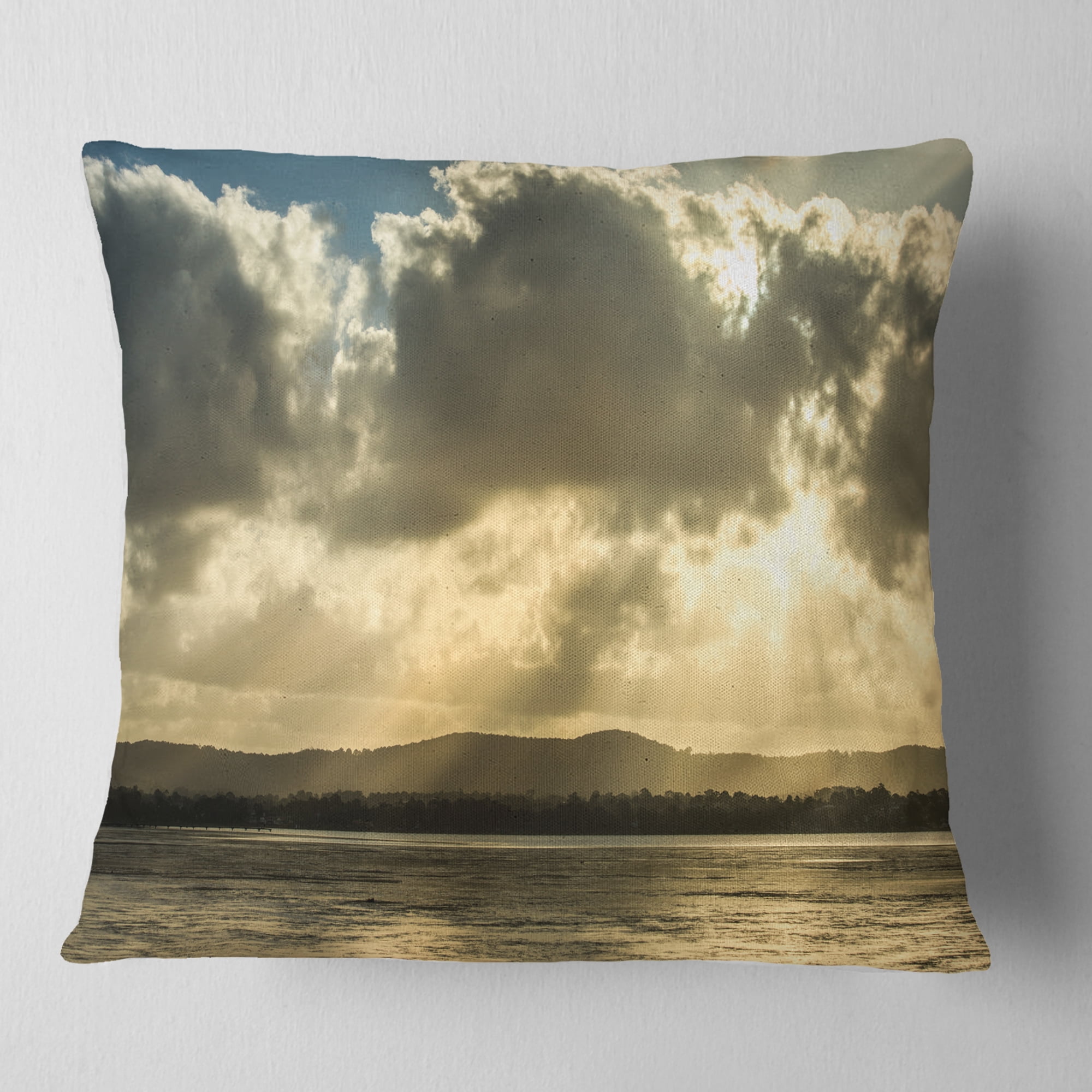 Designart Heavy Clouds over Foreshore Reserve - Seashore Throw Pillow - 18x18