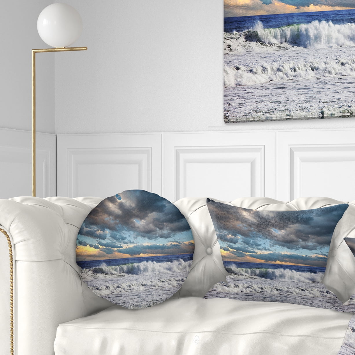 Designart Heavy Storm in Ocean at Sunset - Modern Beach Throw Pillow - 12x20