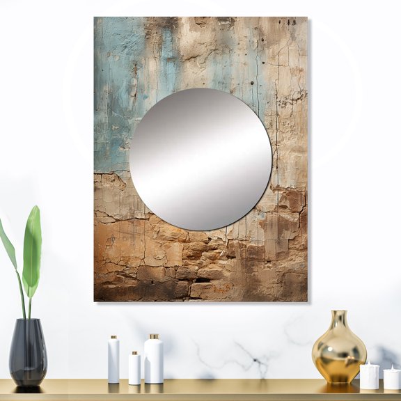 Designart "Hebrew Western Wall composition I" Religion & Spirituality Mirror Wall Decor - Traditional Beige Spiritual Mirror Wall Art For Entryway - 32" x 24" Inch