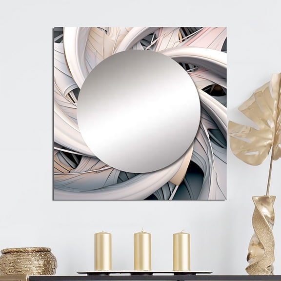 Designart "Helical Prosperity In Blue Hue V" Fractals Square Mirror For Wall Decor - Large White Square Printed Wall Mirror Art - Square Transitional Mirror - Wall Mounted Square Large Mirror