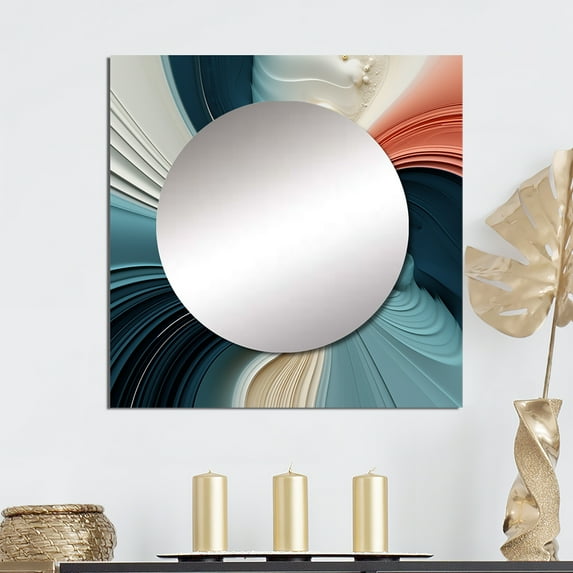 Designart "Helical Wonder Of Celestial Ecstasy" Abstract Spirals Square Mirror Wall Decor Transitional - Large Blue Square Bathroom Mirror - Square Printed Wall Mirror Art