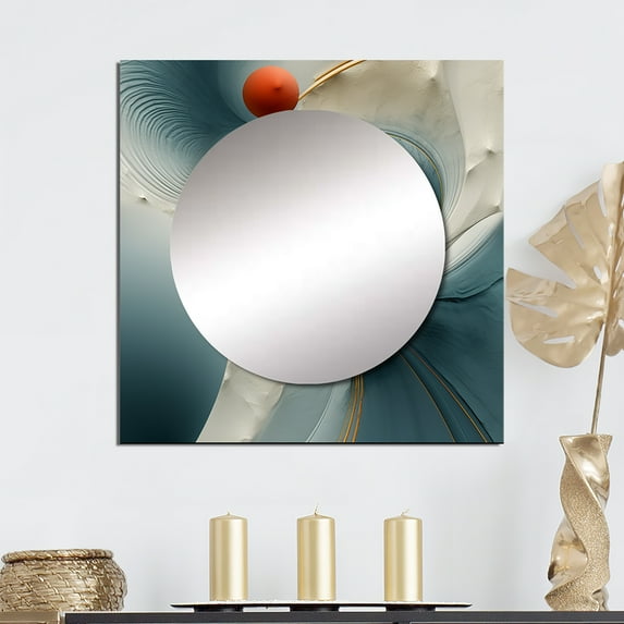 Designart "Helical Wonder Of Celestial Ecstasy V" Abstract Spirals Blue Large Square Mirror - Square Bedroom Mirror Printed Wall Decor - Transitional Square Printed Wall Mirror Art