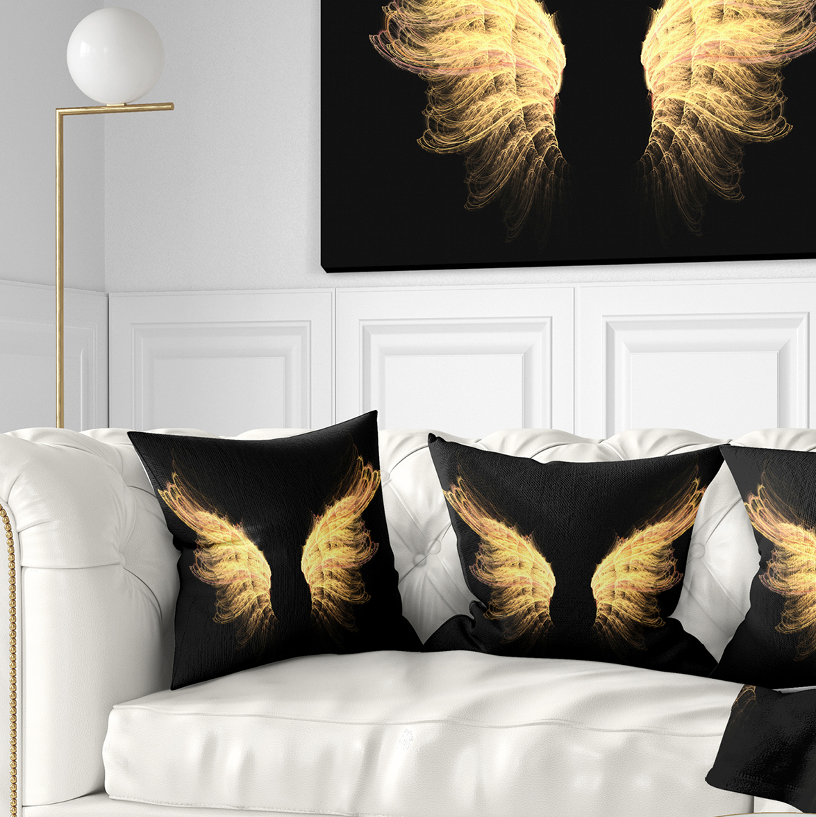 Designart Hell Gold Wings - Abstract Throw Pillow - 18x18