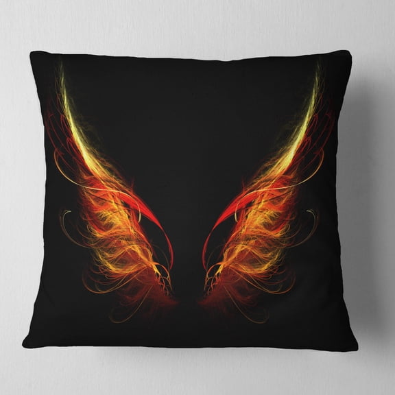 Designart Hell Wings on Black Background - Abstract Throw Pillow - 16x16