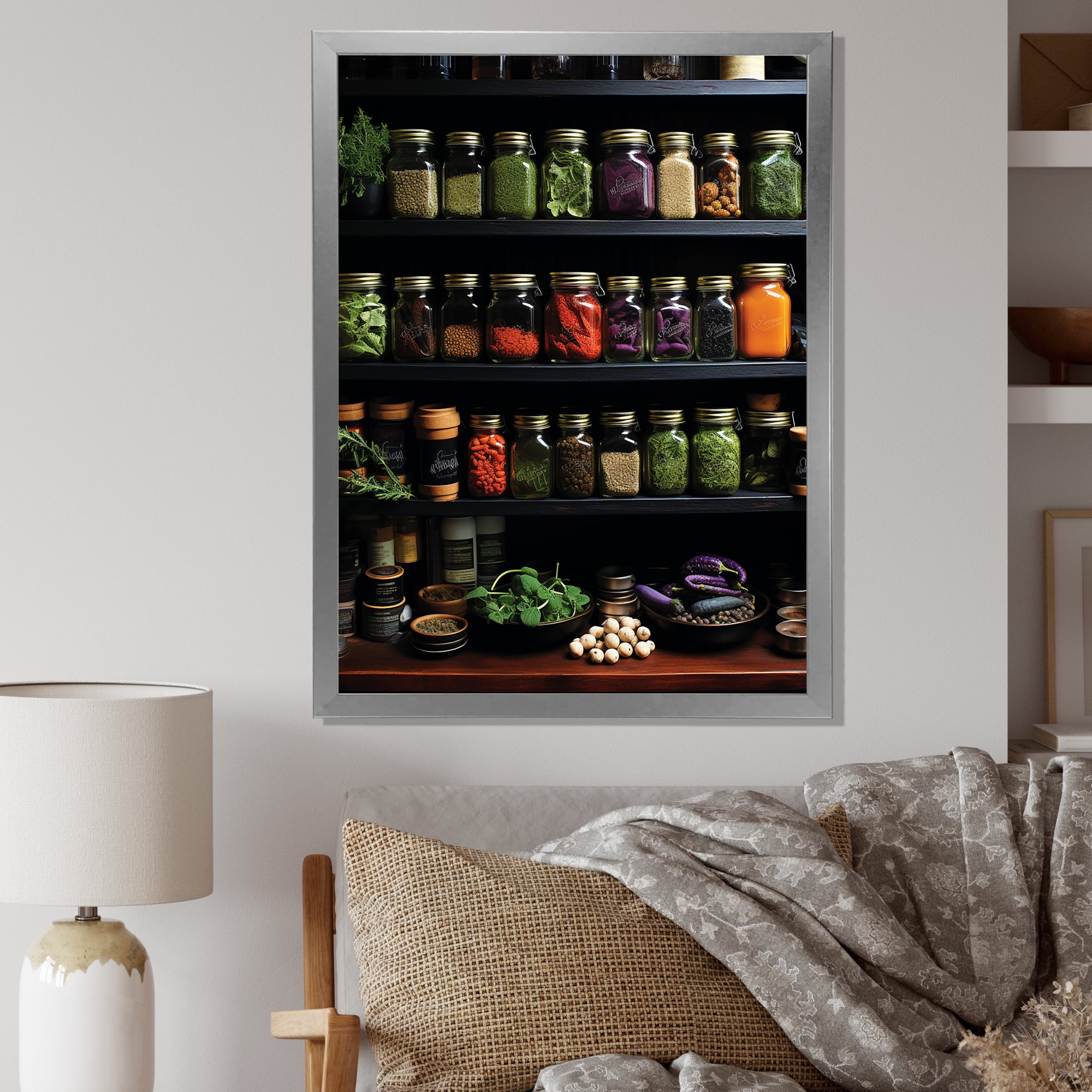 Designart "Herbs Garden in Pottery Setting II" Floral Framed Wall Art