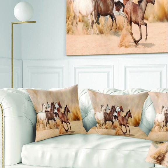 Designart Herd Gallops in Sand Storm - Photography Throw Pillow - 16x16