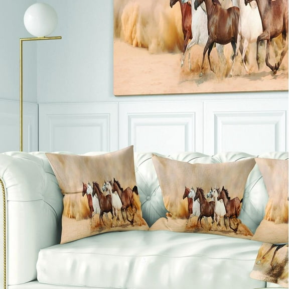 Designart Herd Gallops in Sand storm - Landscape Photography Throw Pillow - 16x16