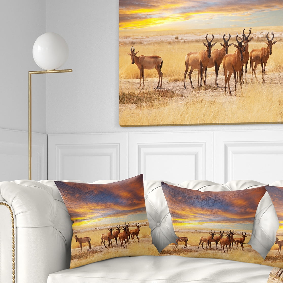 Designart Herd of Antelope in Etosha Park - African Landscape Printed Throw Pillow - 18x18
