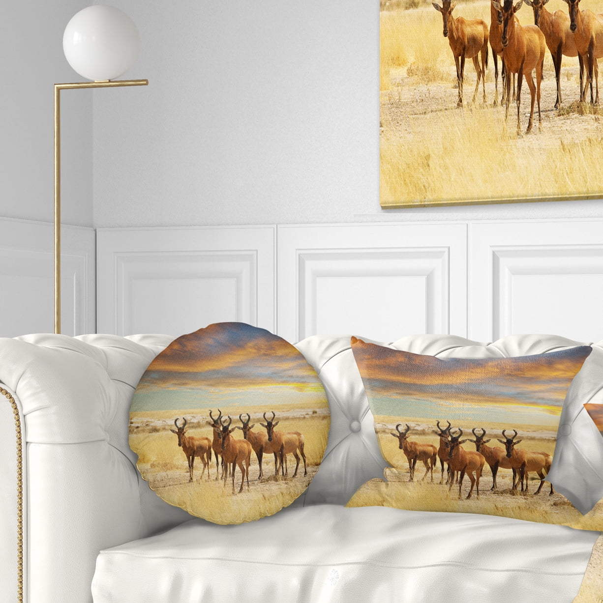 Designart Herd of Antelope in Grassland - African Throw Pillow - 12x20