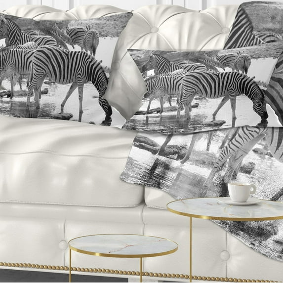 Designart Herd of Zebra Black and White - African Throw Pillow - 12x20
