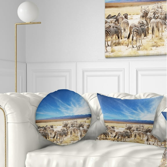 Designart Herd of Zebras under Blue Sky - African Throw Pillow - 12x20