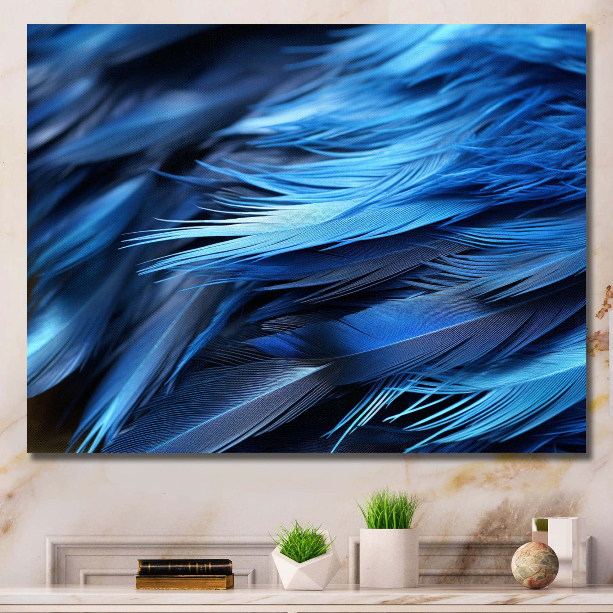 Designart "Heron Feathers of Light Blue Bird Serenity I" Animals Wall