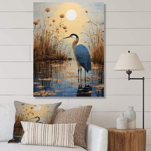 Designart "Heron Morning Stroll Painting III" Animals Canvas Print