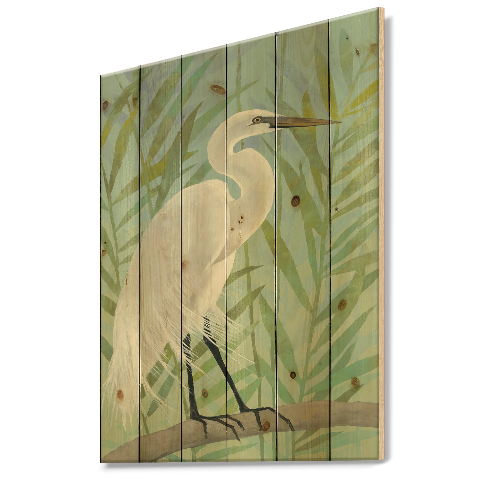Designart 'Heron by the Shore I' Modern Farmhouse Print on Natural Pine Wood