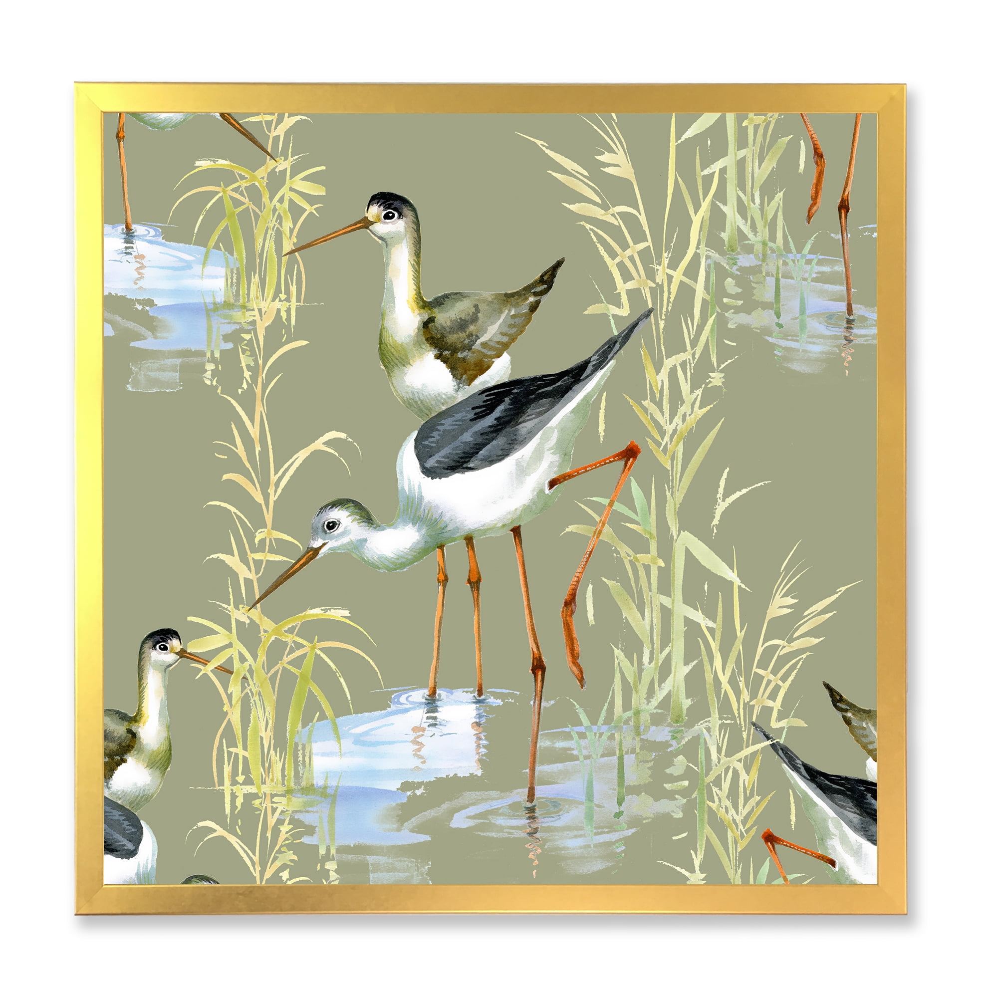 Designart 'Herons Birds In The Gray Water' Farmhouse Framed Art Print