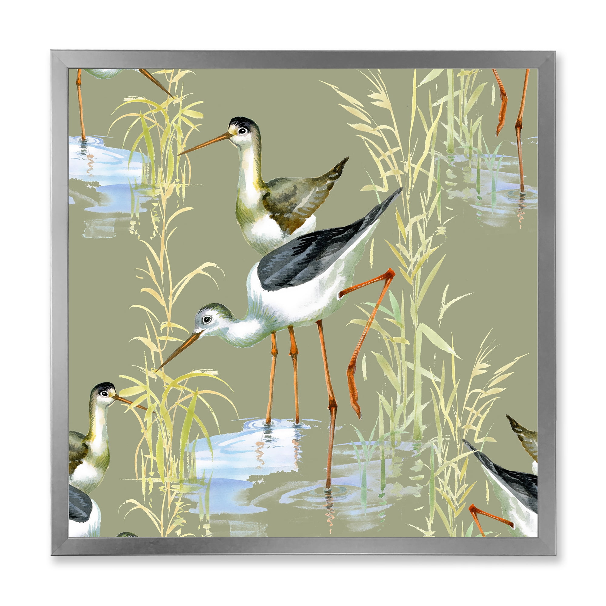Designart 'Herons Birds In The Gray Water' Farmhouse Framed Art Print