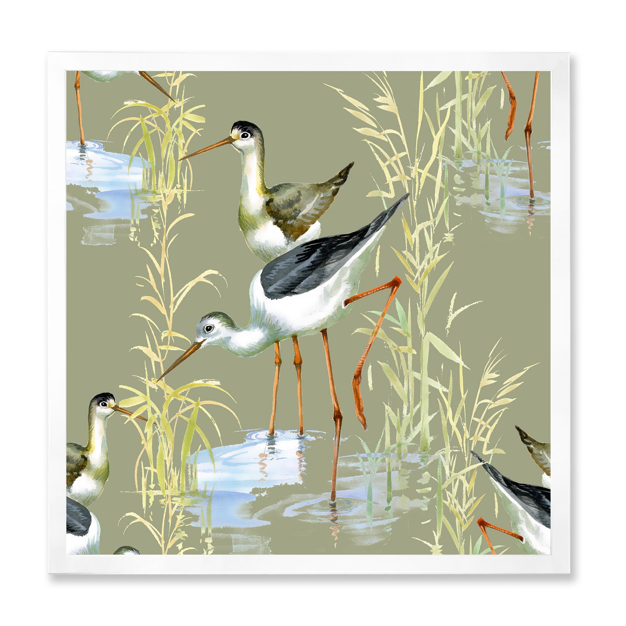Designart 'Herons Birds In The Gray Water' Farmhouse Framed Art Print