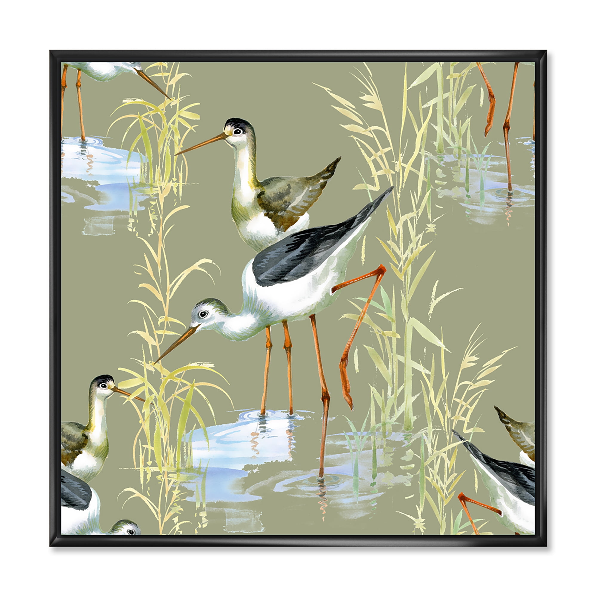 Designart 'Herons Birds In The Gray Water' Farmhouse Framed Canvas Wall Art Print