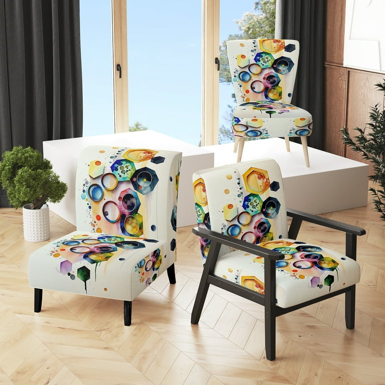 Designart Hexagon And Circular Abstract II Upholstered Modern Contemporary Accent Chair and Modern Contemporary Arm Chair Multiple Color