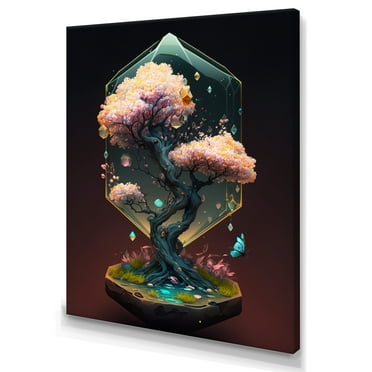 Designart Hexagon Bonsai Tree I Canvas Wall Art